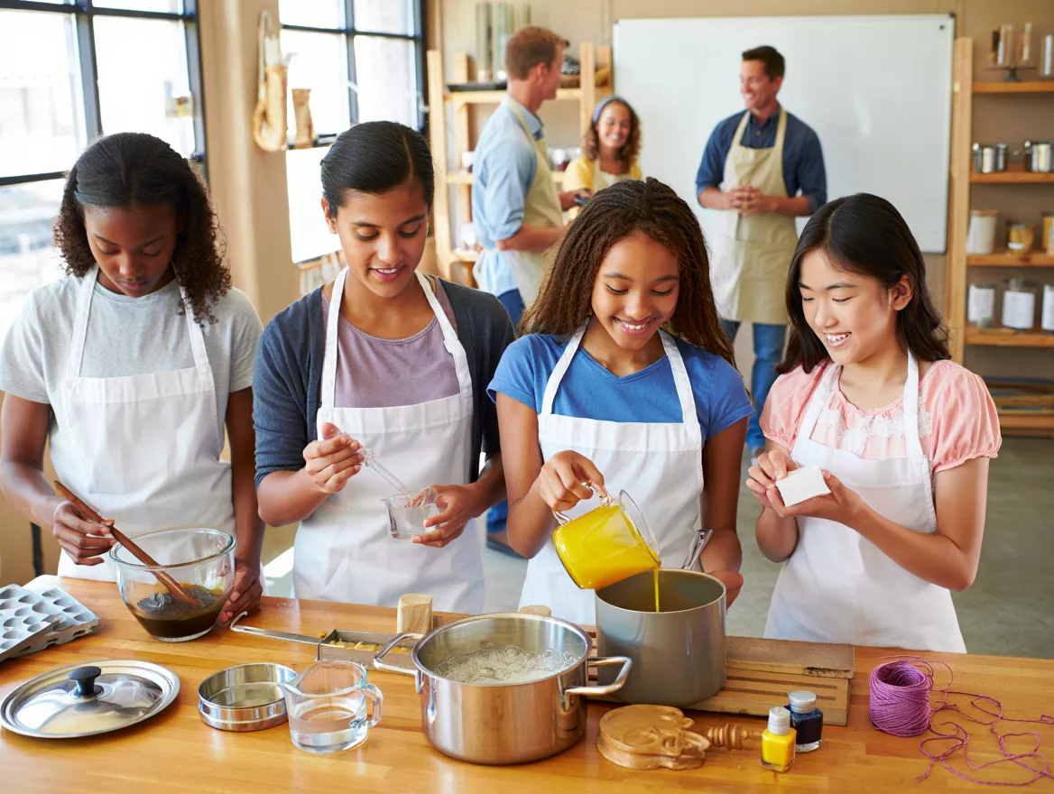 Students preparing wax in a workshop