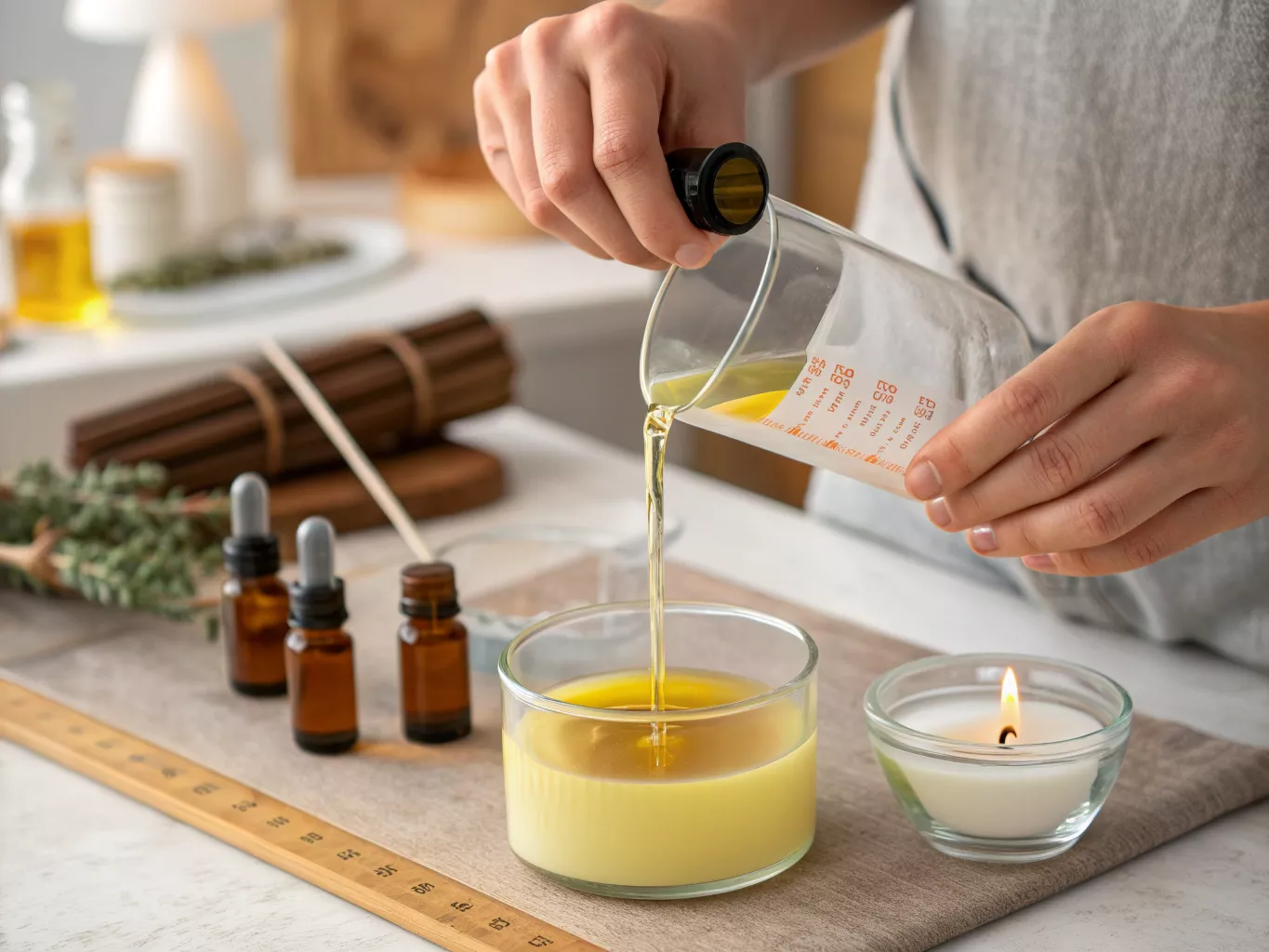 Adding fragrance oil to melted wax